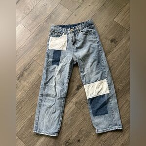 Size Medium patchwork jeans.